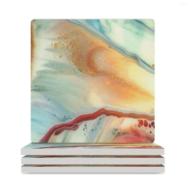 Table Mats Colorful Marble Abstraction Ceramic Coasters (Square) Customized Tea Cup Holders Funny Household Utensils Kitchen
