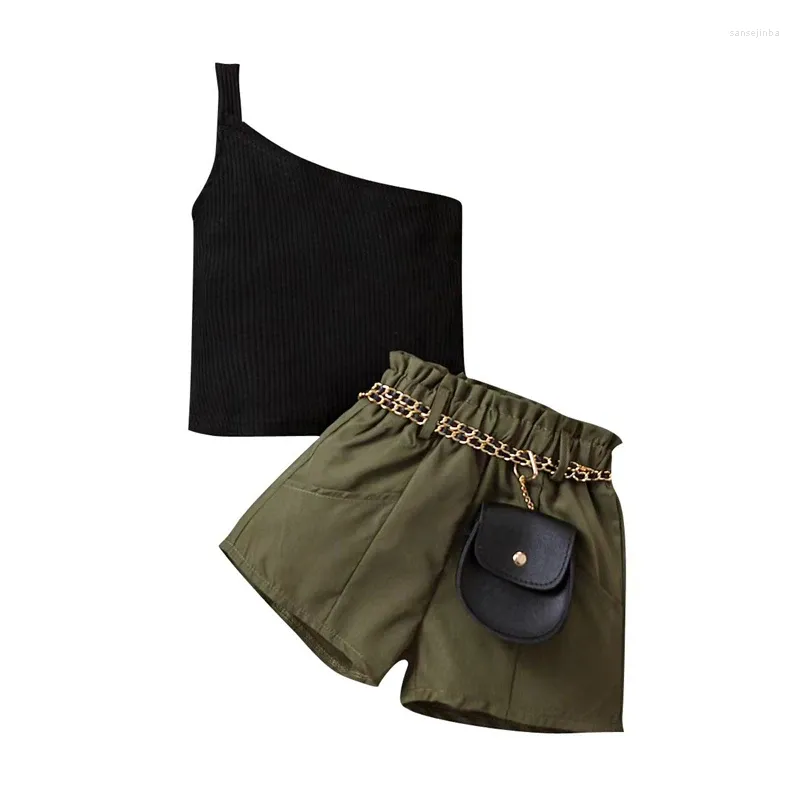 Roupas conjuntos de roupas para crianças shorts de um ombro com cintura elástica e pacote de fanny acorrentado