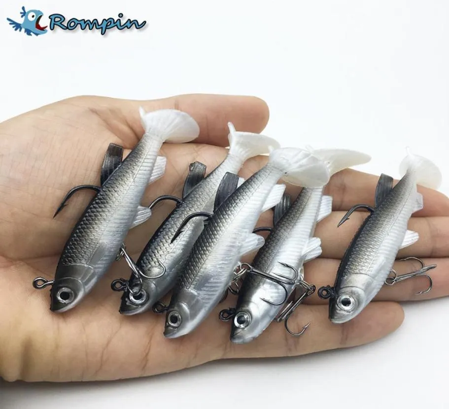 Rompin 5pcslot Gray Soft Lure 8cm 13G Wobblers Cebo artificial Silicona Fisionar Les de pesca de lubina de mar Fisco Jig1897406