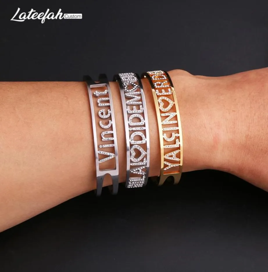 Lateefah aangepast CZ Zirkon Bangles persoonlijkheid aangepaste naam armband sieraden Naam Words Letters aangepaste armband Bangle vrouwen CX2003049986