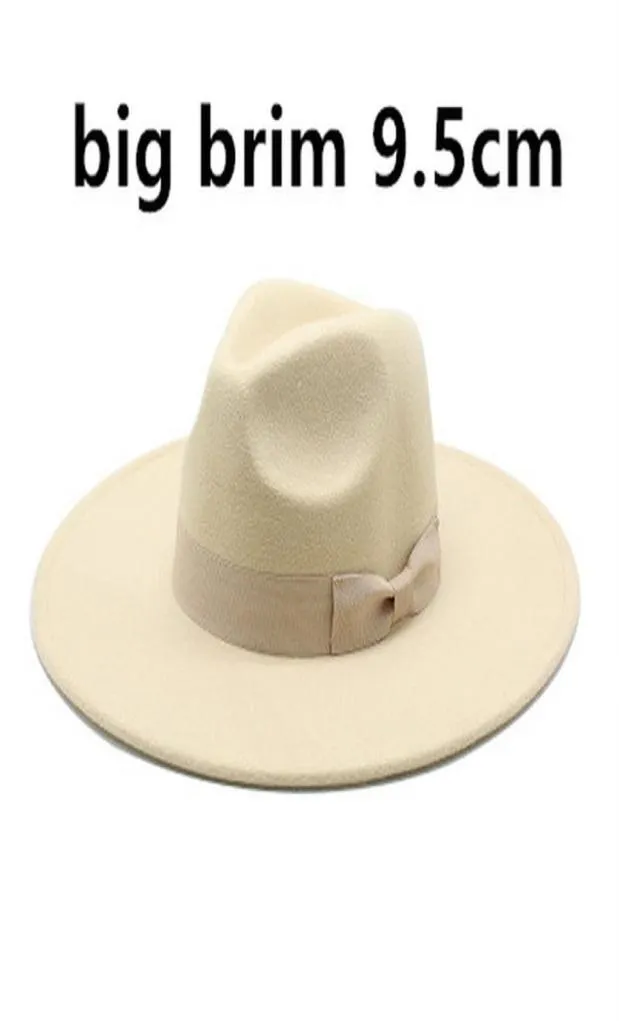 95 cm grote randwol vilt fedora hoeden met boog riemen vrouwen mannen grote eenvoudige klassieke jazz caps solide kleur formele kleding kerk cap6636612