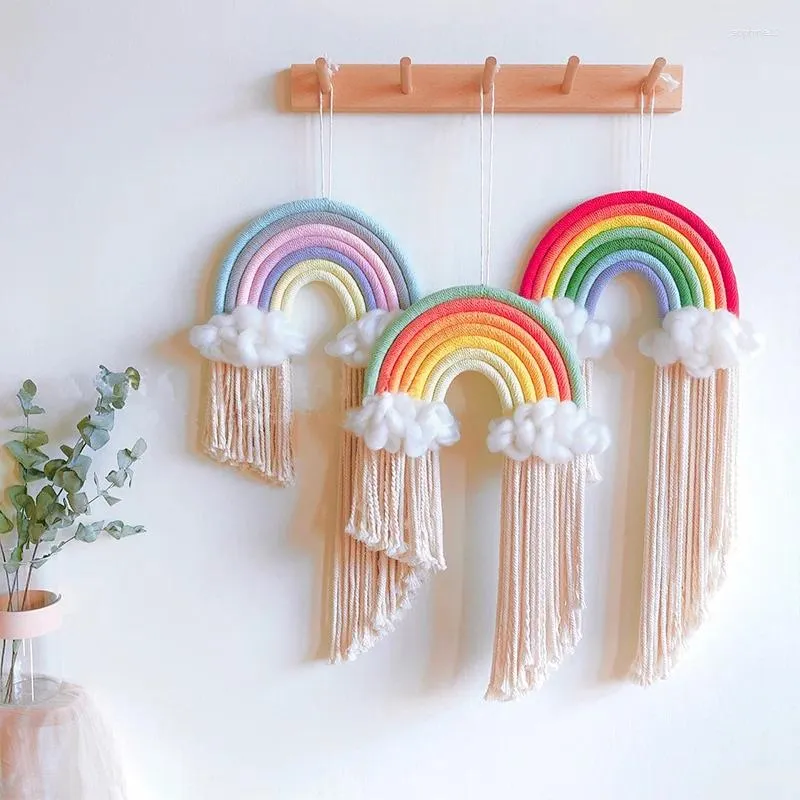 Figurine decorative Colorful Rainbow Wall appeso a mano in corda fatta arte intrecciata per la scuola materna per bambini Ornamenti per festival adatti