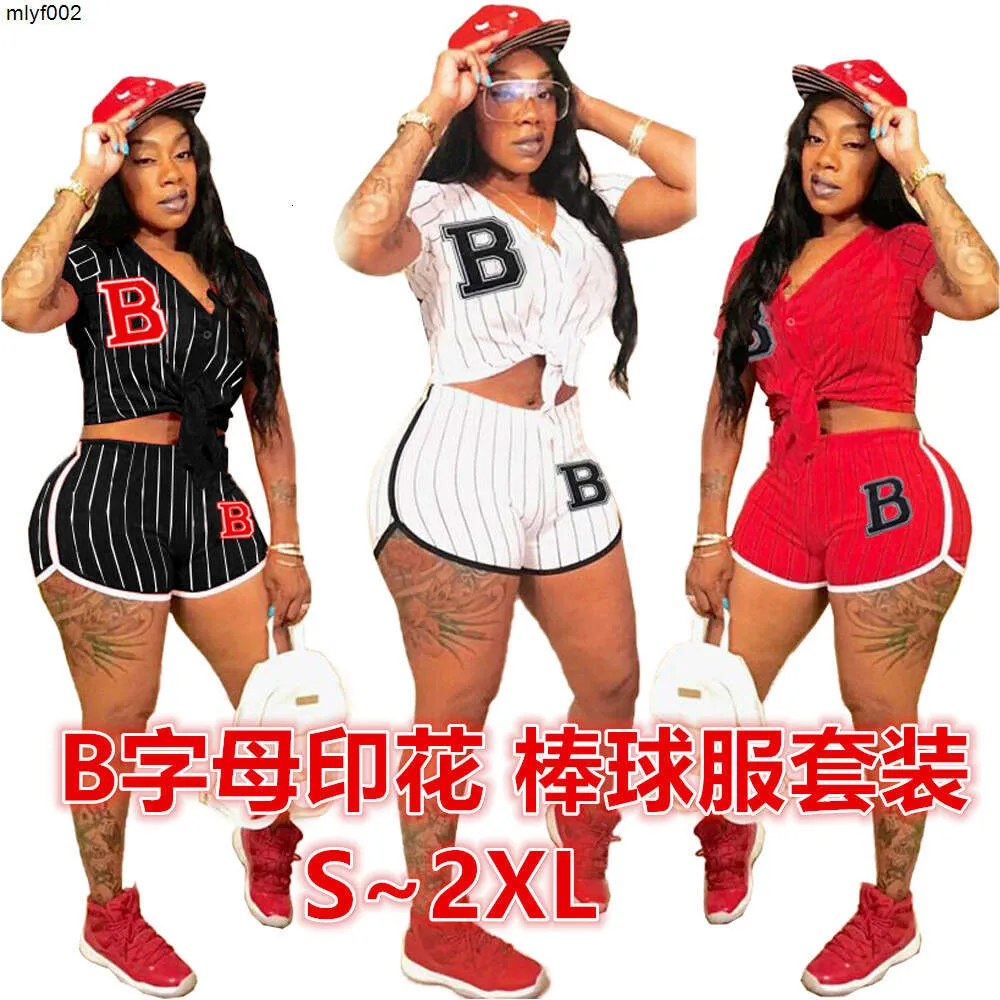 Designer Fashion New Leisure Suit XY9135 Summer New Womens Sportswear Stripe Letter B Bomber Piece Set