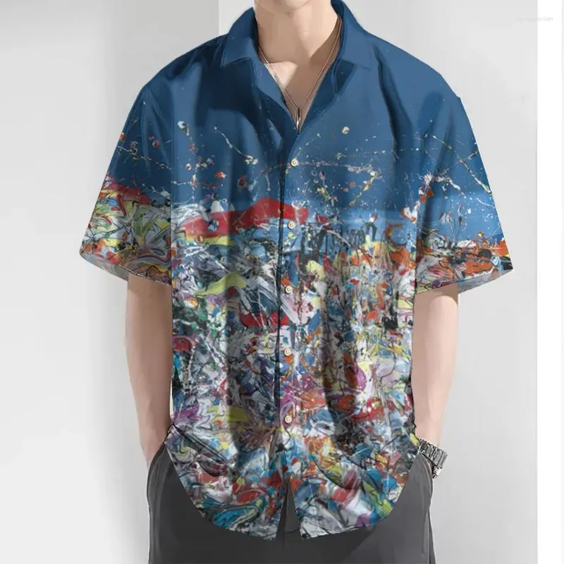 Men's Casual Shirts 2024 Short Sleeve Shirt 3d Graffiti Gradient Printed Hawaiian For Men Summer Beach Oversized Tops
