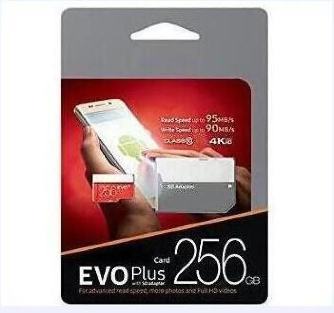 Dropship Black Red EVO Plus U3 Class 10 256GB 64GB 32GB 128GB Flash TF Card Memory Card C10 Adapter PRO PLUS Class 10 100mbs3630687