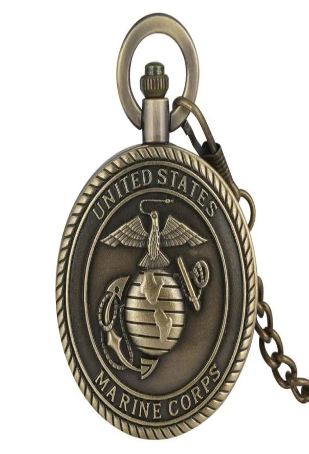 Classic Quartz Pocket Watch Unisex United States Marine Corps Pendant Watches Necklace Chain Clock Steampunk reloj de bolsillo205S5078365