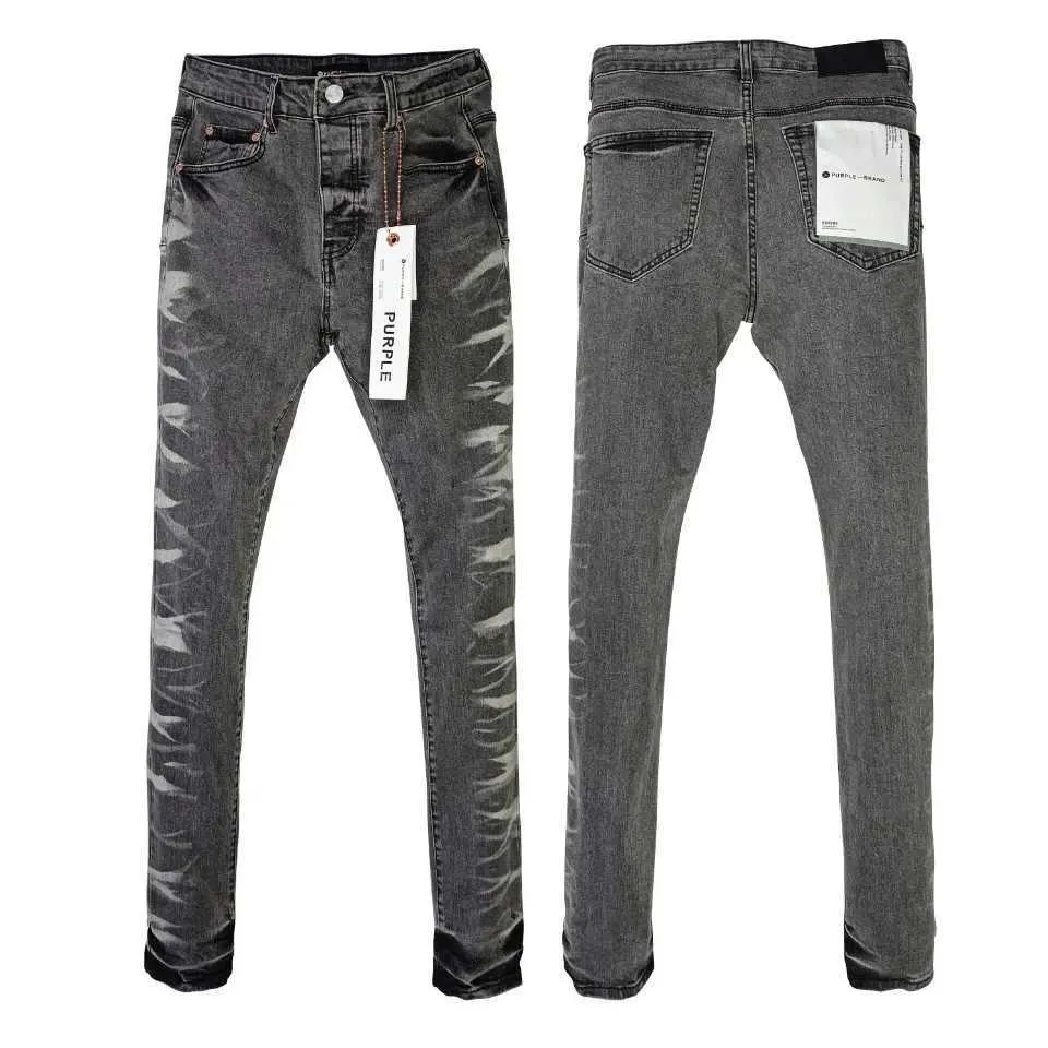 Hochwertige lila Marke Jeans High Street Hip-Hop Style High Feeling Waschen Etikett getönte Reparatur niedriger Erhöhung dünner Denimhose