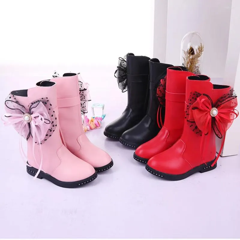 Bottes pour tout-petit enfants enfants bébé fille pour princesse papillon knot chaussures mode chausure en cuir