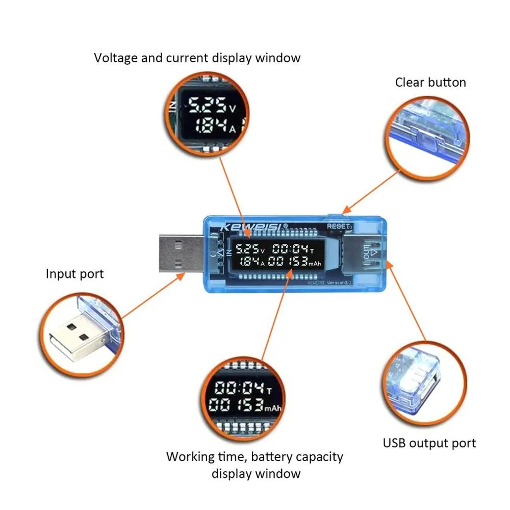 USB Voltage Current Capacity Tester Mobile Power Detector Meter For ...