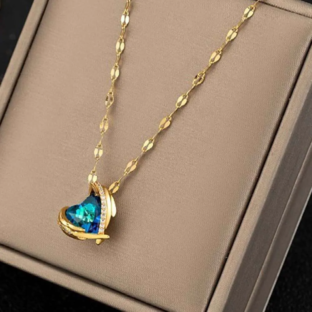 Colar do Colar do Mar Feminino Amor Feminino Pingente de Cristal Titanium Aço de ouro Chain2024 Chain2024