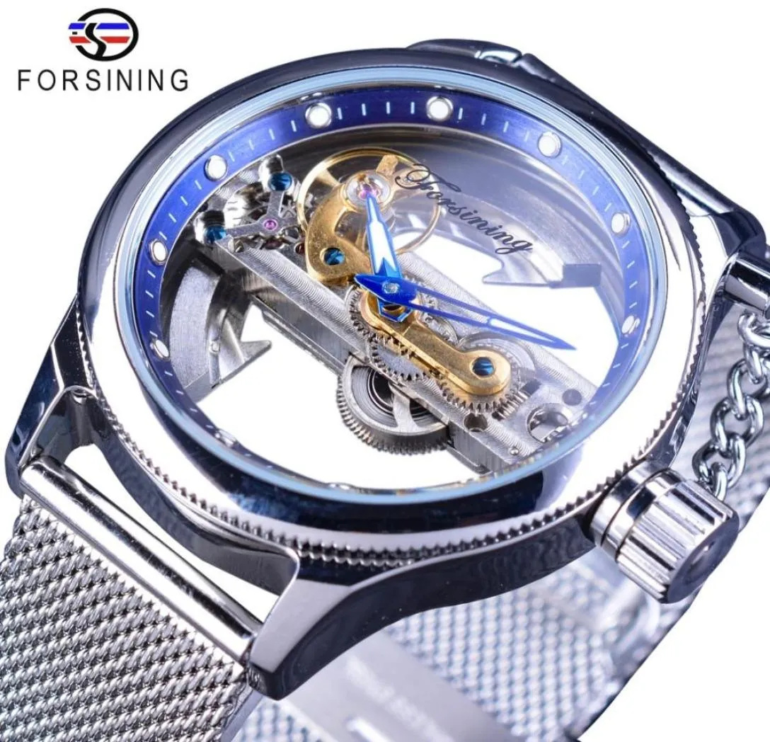 ForSining Blue Ocean Mysterious Apple Mesh Band Double Side Transparent Creative Skeleton Watch Top Brand Luxury Automatic Clock1629520