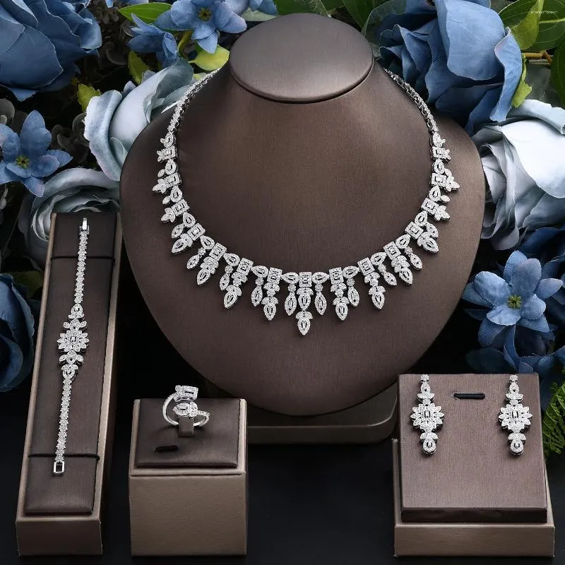 Серьги ожерелья устанавливают 4 штуки роскошные свадебные свадебные кольцевые браслеты и россия Элегантная женщина стиль выпускной