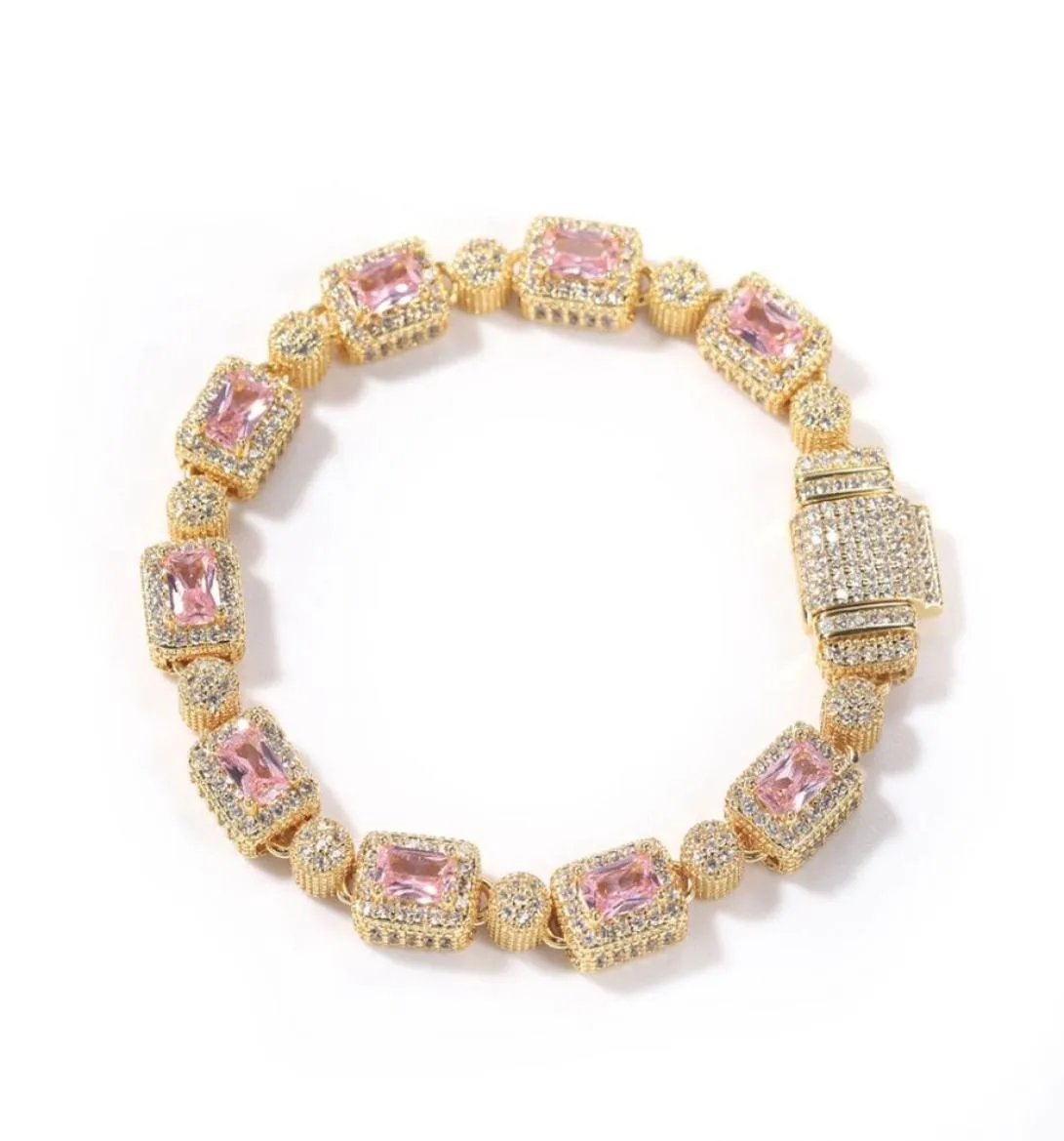 Hip Hop koper ingelegde roze zirkonen tennis armband Men vrouwen diamant gemengd 7inch 8inch kristallen armbanden sieraden accessoires9240823