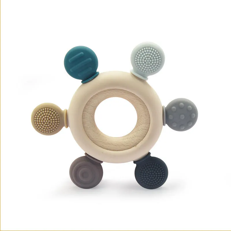 Ster BPA darmowe silikonowe dziecko drewniane buk drewniany pierścień gumowy organiczny żucie zabawki