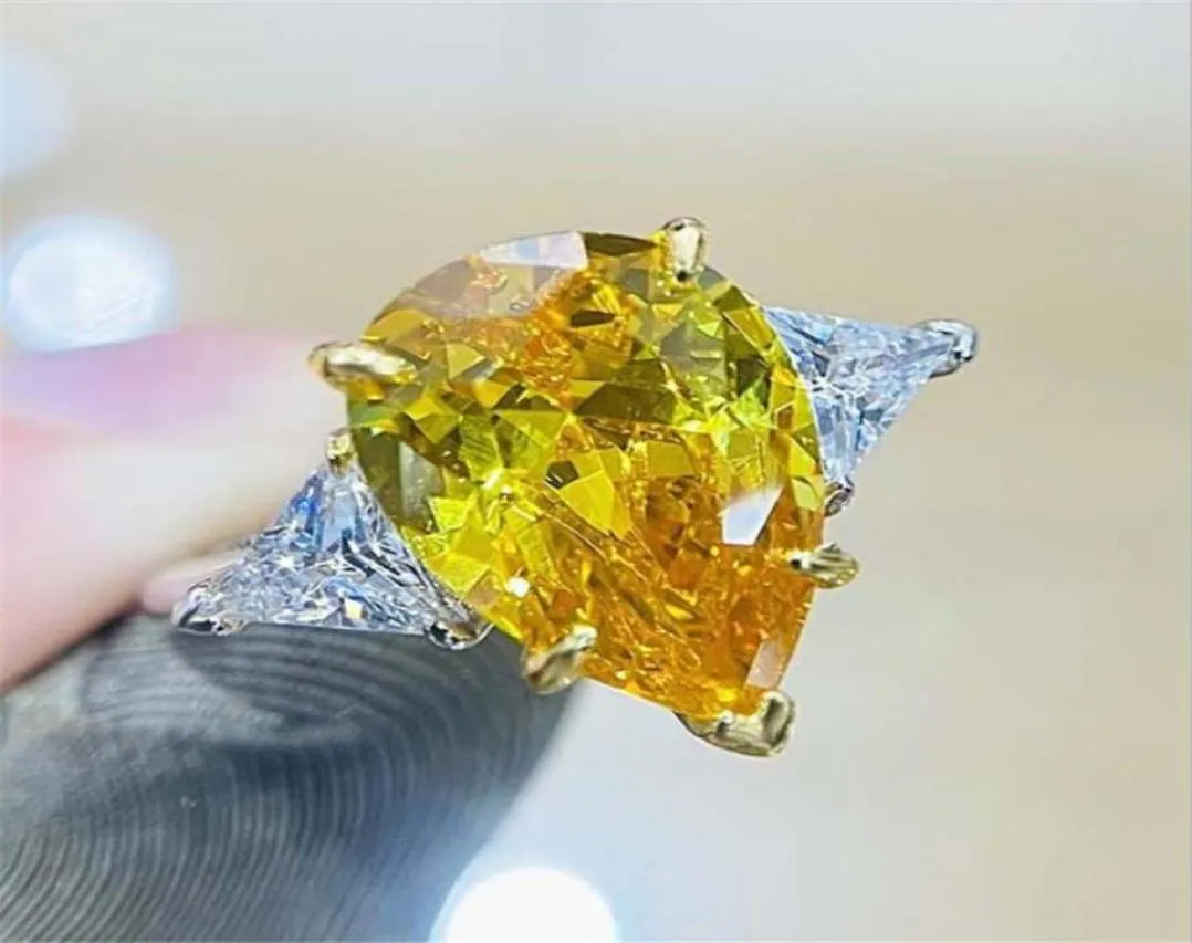 2021 Marka Pierłdy ślubne luksusowa biżuteria prawdziwa 925 srebrna gołębia jaja duże żółte topaz cZ Diamond Water Drop cyrkon Kobiety EN6068167