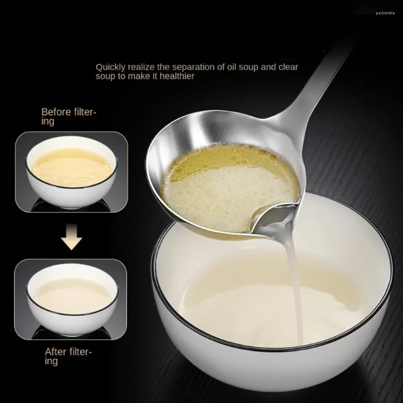 Spoons Frying Strainer Stainless Steel Soup Ladle Oil Skimmer Spoon Oil- Separated Cooking Skimmers Grease