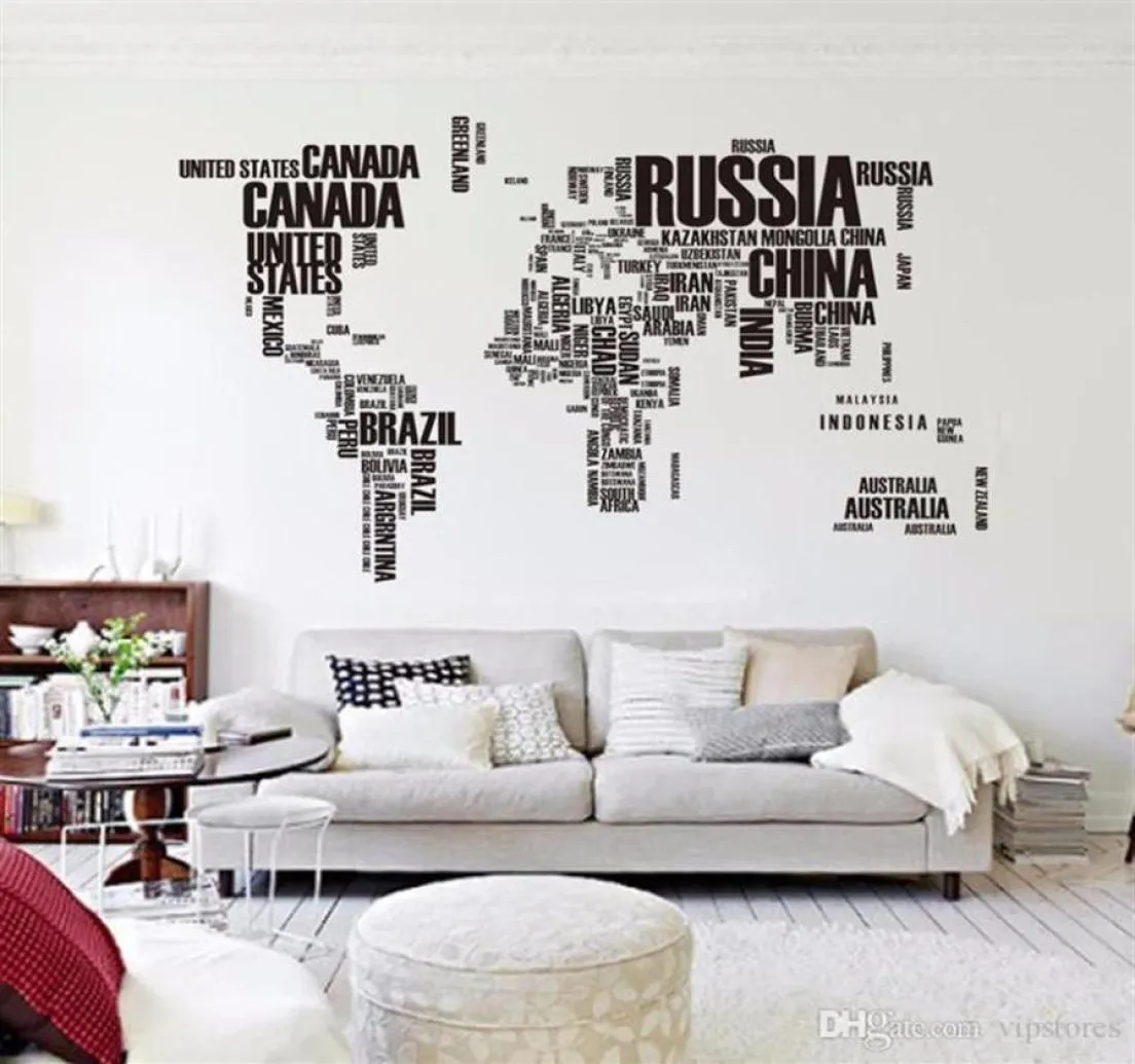 Big letters world map wall sticker decals removable world map wall sticker murals map of world wall decals art home decor280K7238618