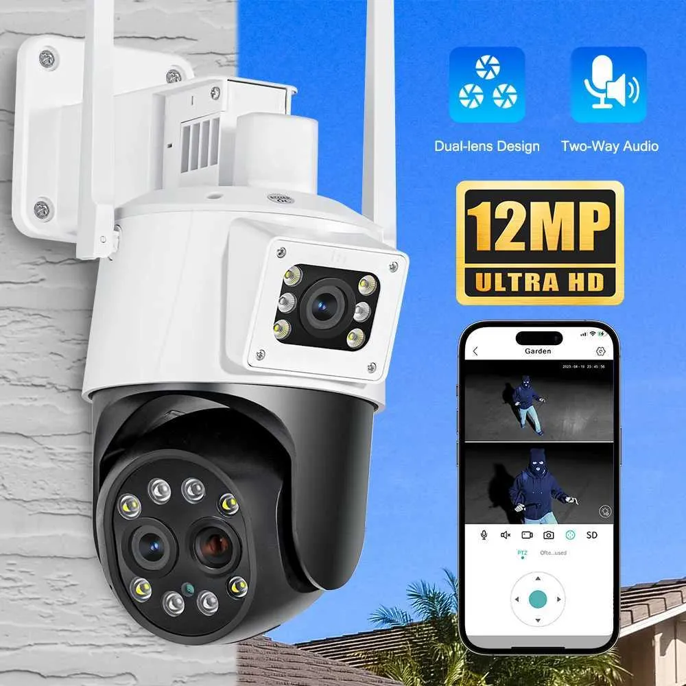 Kamery IP Outdoor 6K 12 MP WiFi kamera IP z 10x optycznym Zoom Trzy Len soczewki Dual Ecran Surveillance 4K 8MP wideo CCTV Kamera bezpieczeństwa 240413