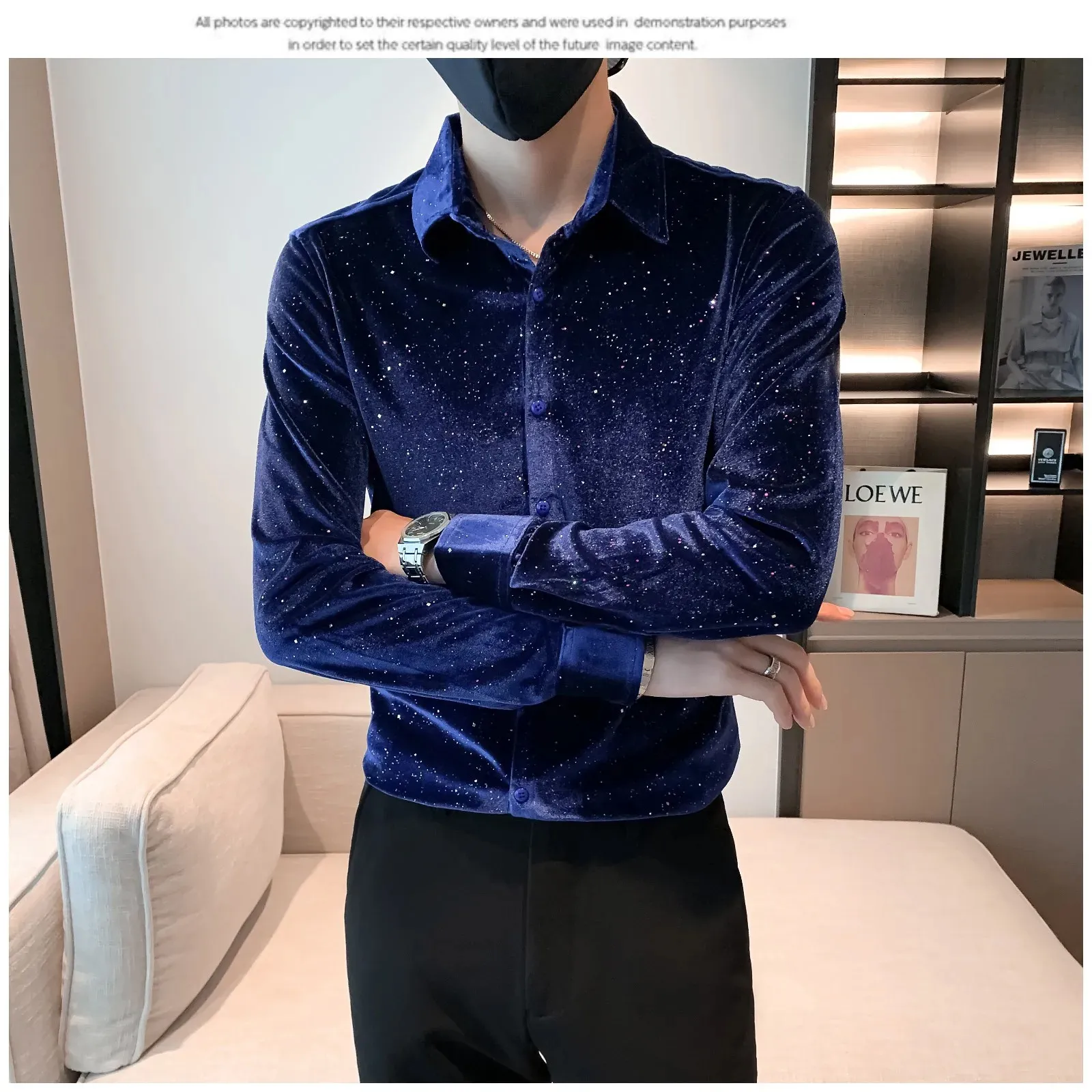 blue velvet dress shirt Royal Blue Alligator Velvet Shirt