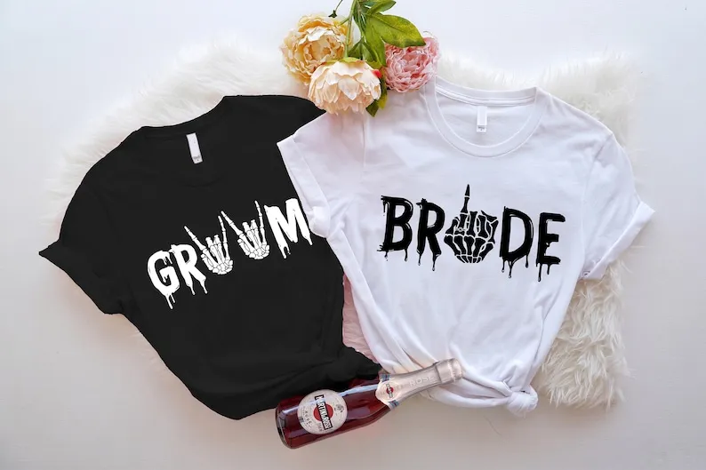 DHgate Matching Halloween Wedding Short Sleeve Tees Funny Newlywed Bachelorette Party Couple Shirts Wedding Party Events