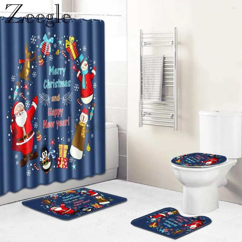 バスマットZeegleクリスマスカーテンシャワーアンチスリップバスルームカーペットトイレラグ吸収フットマット洗えるセット