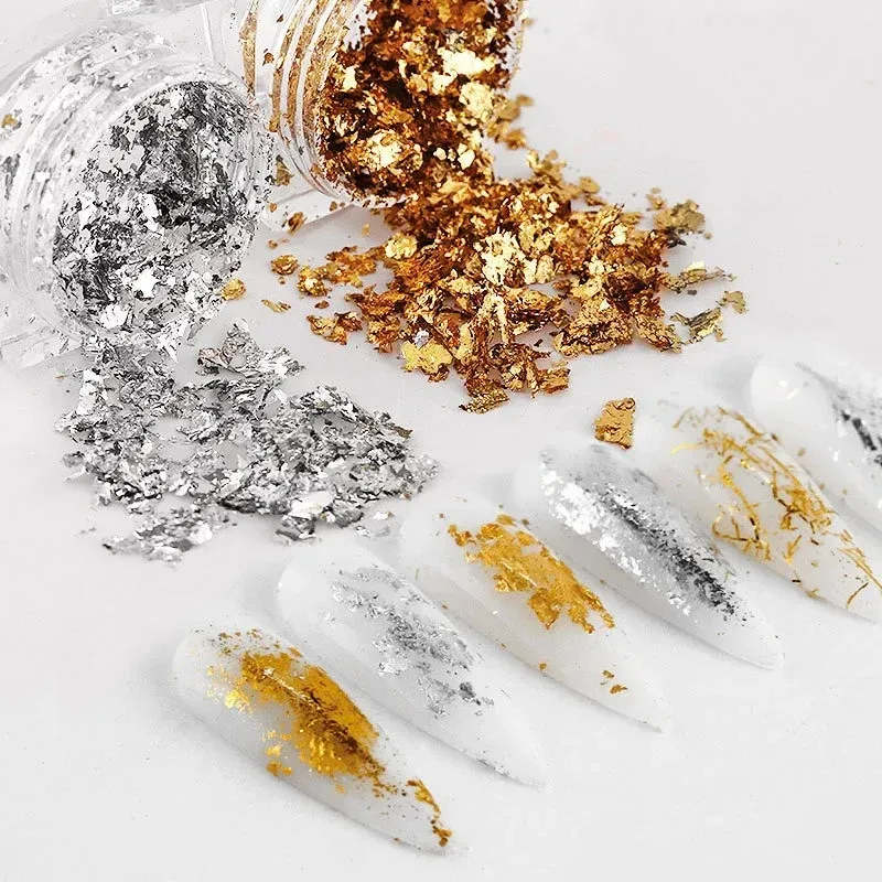 Groothandel van gouden foliekranfragmenten, nagelolie Lijm Diy Decoratief goud, zilver en tinfoliepapier voor Japanse nagelverbetereme