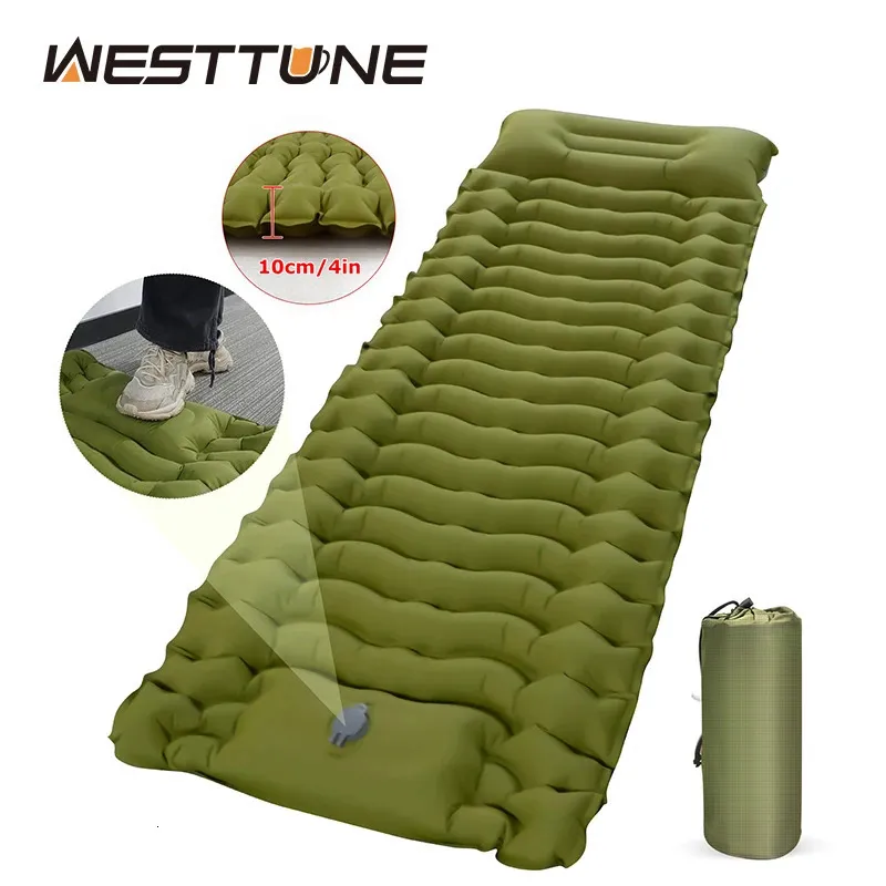 Mattress de camping épaississant en plein air Ultralight Pousque de couchage gonflable avec un tapis d'air de pompe d'oreiller intégrée pour la randonnée en randonnée 240407