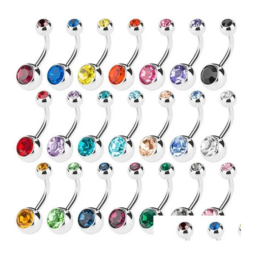 Bouton de cloche de nombril anneaux en acier inoxydable en acier inoxydable Crystal Rinestone Baraux de piercing