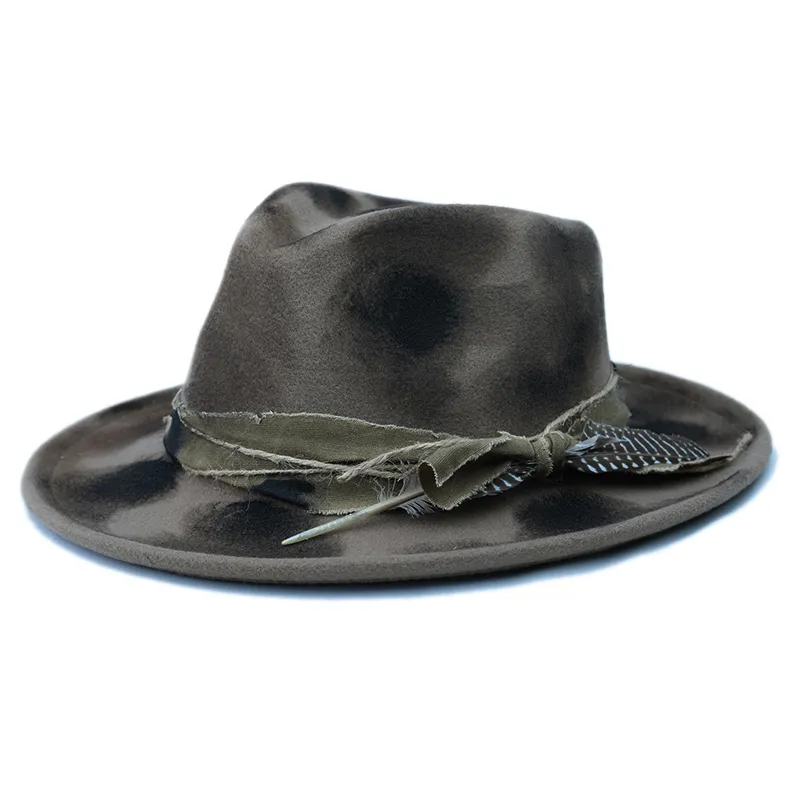 Painted Fire Retro Feather Jazz mad cap with Wide Brim for