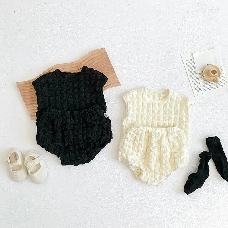 Kläder sätter sommar baby set flickor ärmlösa toppar solid blommare 2 st.