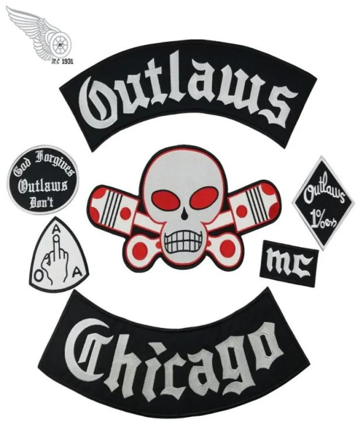 Popular da Outlaw Chicago Bordado de bordado para roupas Cool Full Back Rider Ferro de ferro na jaqueta Vest80782524874593