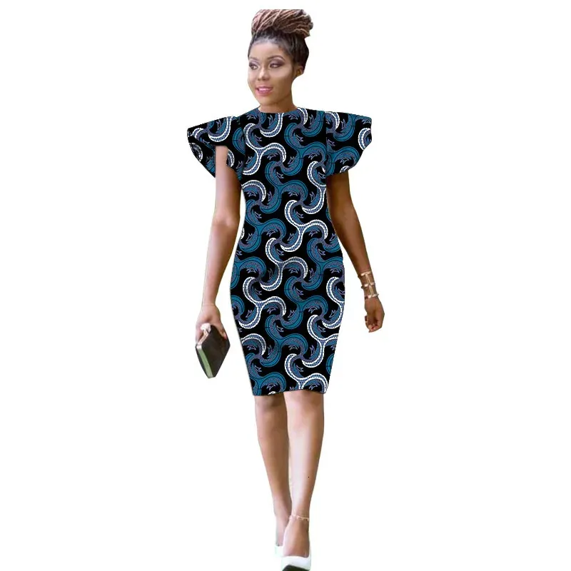 Stylish African Dashiki Print green wrap dress for Women - Perfect for Weddings and Parties - Knee Length Garment - Style 240329