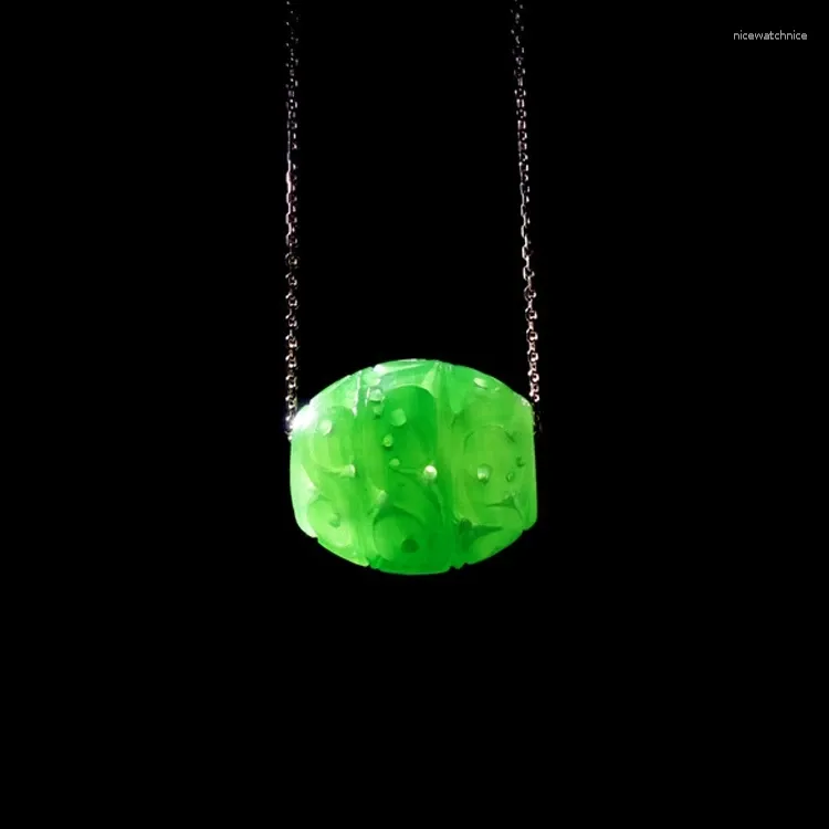 Pendant Necklaces Natural Jasper Green Jade Hollow Handcarve Pendants With 925 Sterling Silver Necklace Jadeite Jewelry