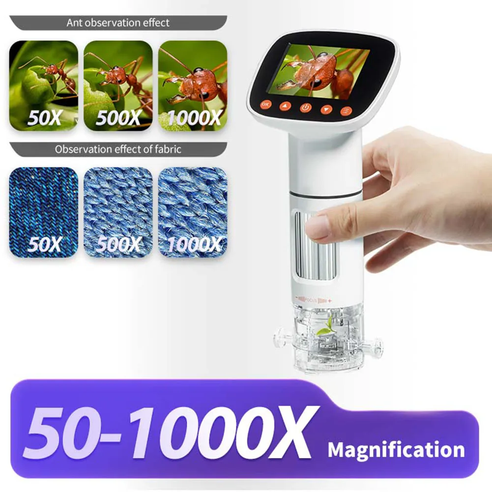Microscopio Digital Portátil Para Niños 1000X Con Pantalla IPS De 2 Pulgadas Y 8 LED - Función Foto Y Vídeo