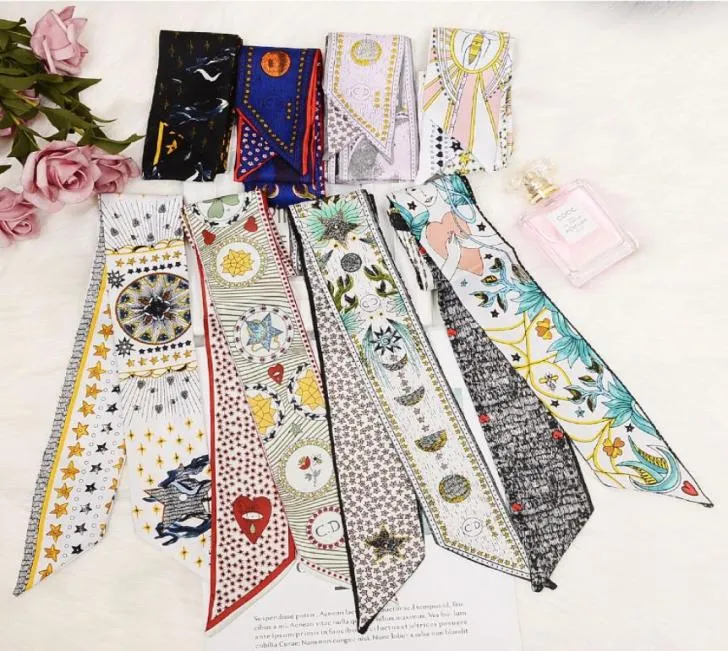 Tarot Doubledeck Twosided Printing Twill Silk Bind Bag Handle Silk Scarf Slender Narrow And Small Silk Ribbon Scarf Woman Scarf4567609