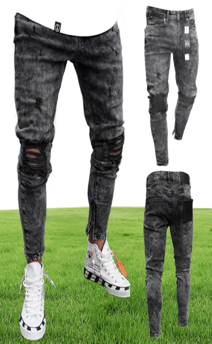 Ebaihui 2021 Europese en Amerikaanse slankfit gescheurde jeans Fashion Black Pants met ritsjaarsvoeten magere casual jeans L0051874515