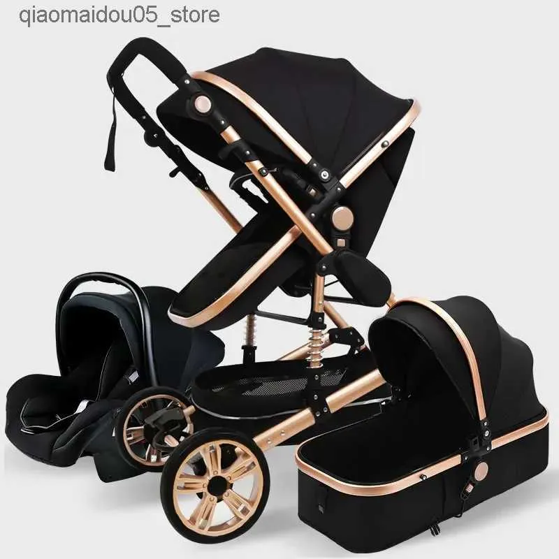 Carrinhos de bebê# alta paisagem carrinho de bebê 3-em-1 com assentos de carro PRAM de luxo rosa Pram e Q240414