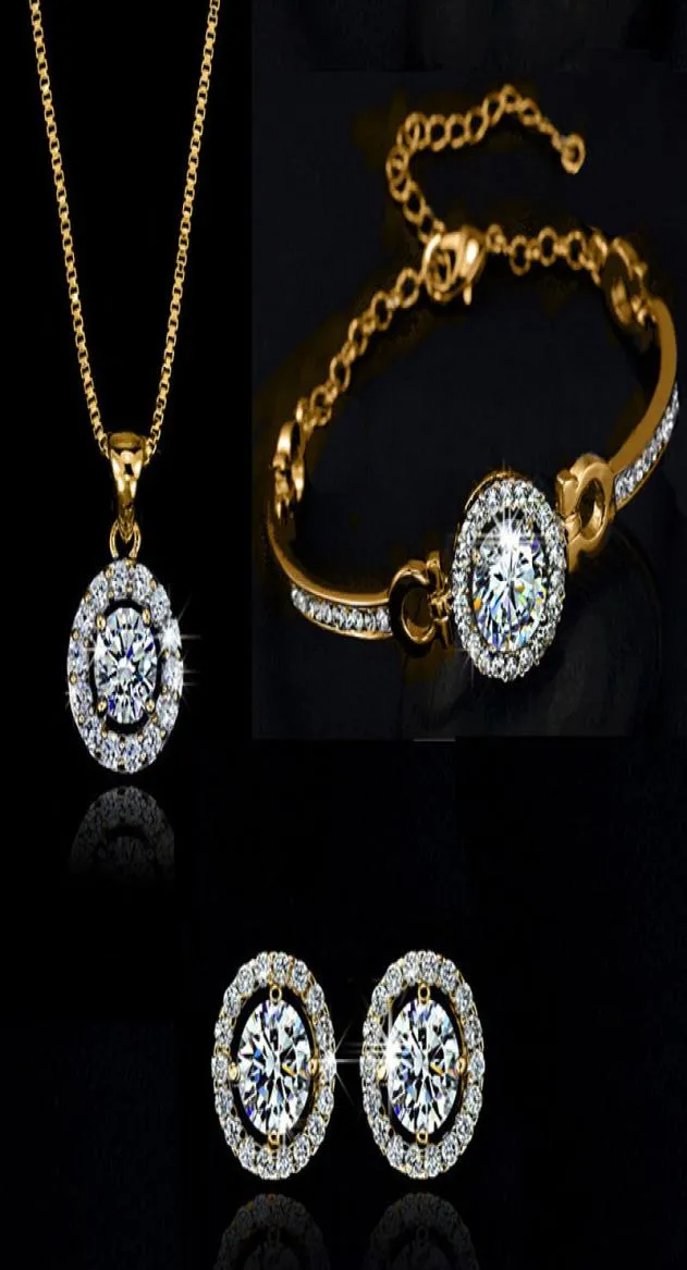 New Fashion 18K Gold Plated Austrian Crystal Necklace Bracelet Earrings Jewelry Set Made With warovski elemtns Wedding Jewelry 3pc4380771