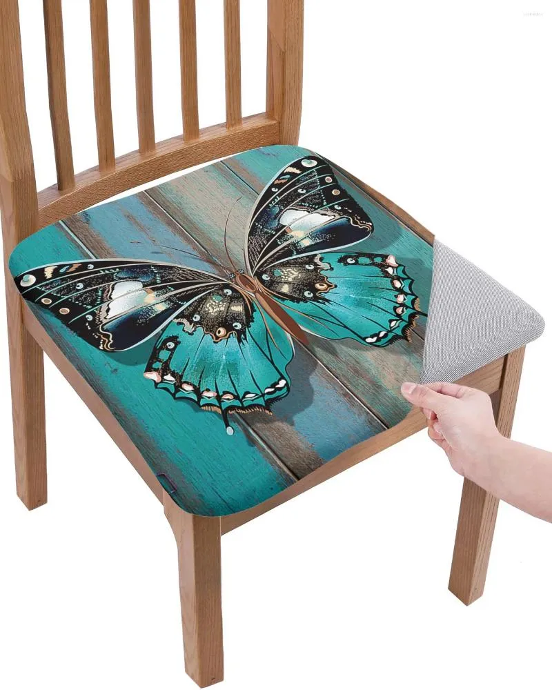 Couvre-chaise Texture en bois Turquoise Butterfly Soutr Cushion Stretch Dining Cover Covers pour Home El Banquet Salon