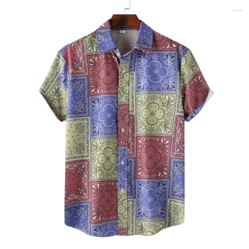 Camisas casuais masculinas camisetas de moda de moda de moda Bloups Social Hawaiian Cotton de alta qualidade Manga curta