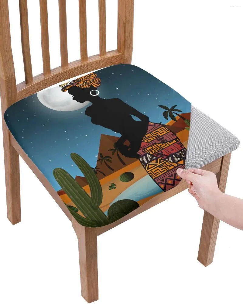 Couvre-chaise Couvre la femme africaine Desert Cactus Night Seat Cushion Stretch Dining Cover Cover Covers for Home El Banquet Living Room