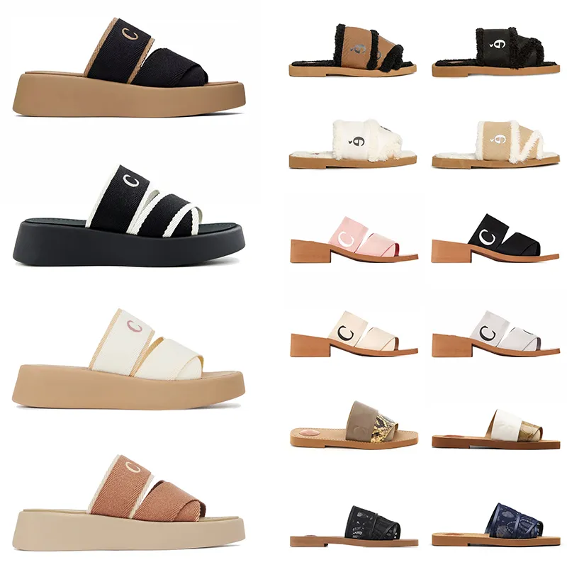 2024 Woodys Mule Designer Sandals Women Wedge Espadrille Linen Slides Loafers Shoes White Black Pink Mila Beige Platform Slippers Low High Heels Sandale Sliders