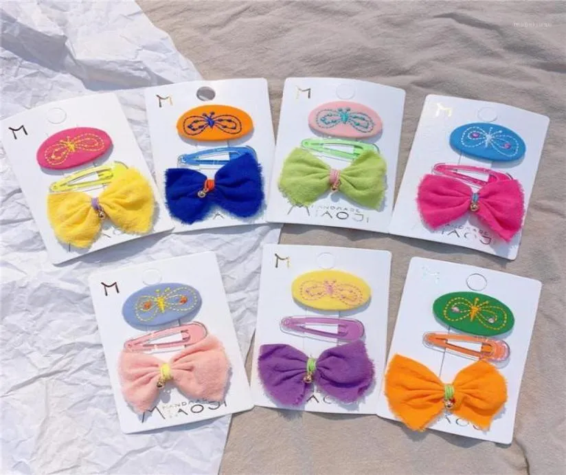 Hårtillbehör 2 PCS Children039s Simple Colorful Fabric Bow Hairpin Headdress Fashion Sweet Girl Brodery Fjäril BB CLI8298500