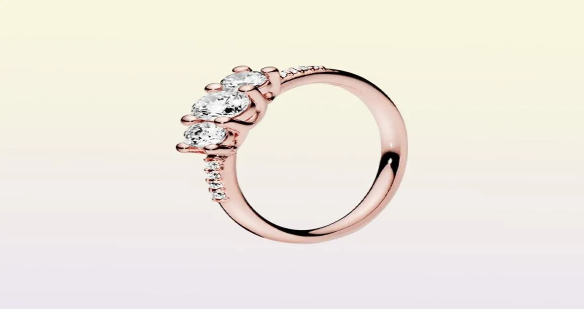 Rose Gold Three Stone Ring Women Girls Wedding Gift Designer Jewelry for Real 925 Sterling Silver Lover Rings with Original3272999