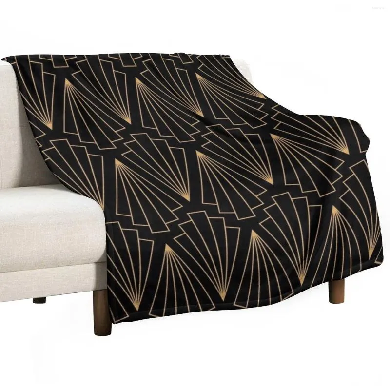 Mantas Gold and Black Art Deco Patrón de lanzamiento Manta en movimiento decorativo para la cama