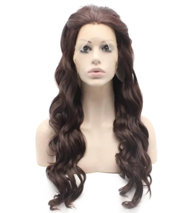 Long Wavy Dark Auburn HEALPAYAL FAMILLE NATUREL LACE FRANT SYNTHETIC WIG2791269