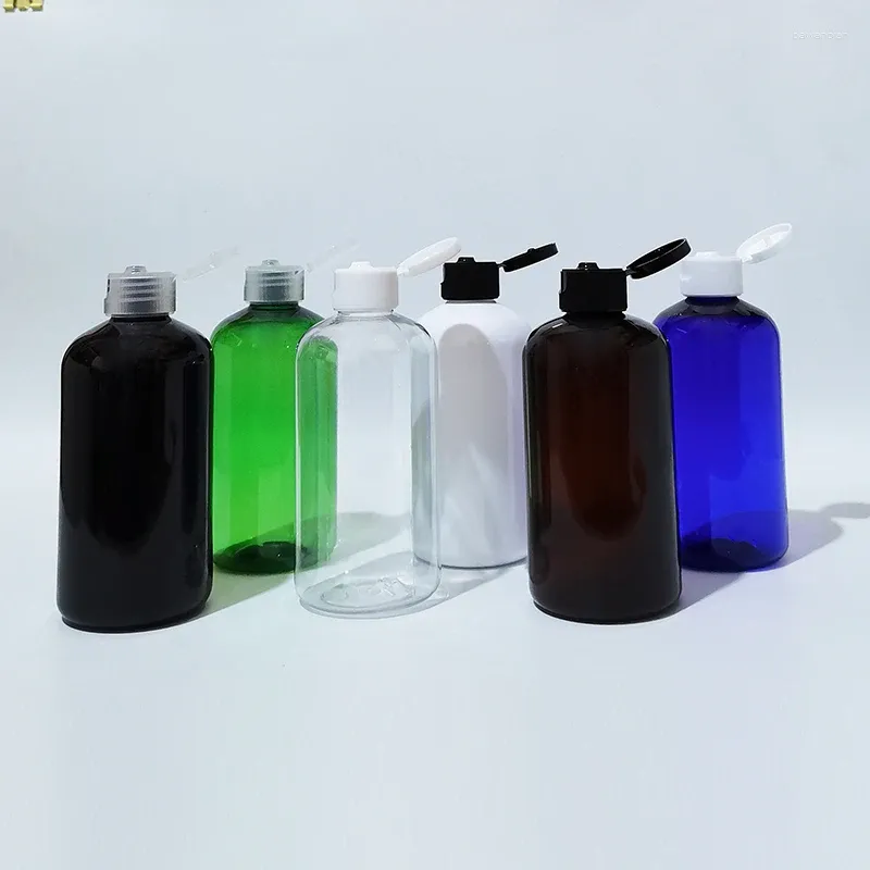 Bottiglie di stoccaggio 20pcs 250 ml bottiglia per animali domestici ambra ricaricabile vuoto con tappo a flip da tappeto da poppa