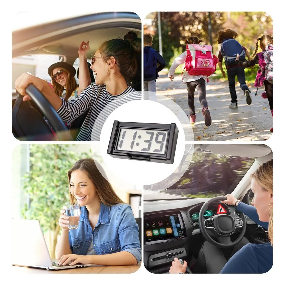 Horloge Numérique Pour Tableau De Bord De Voiture - Affichage LCD De La Date/heure, Adhésif Double Face - Mini Décoration Pratique - 10