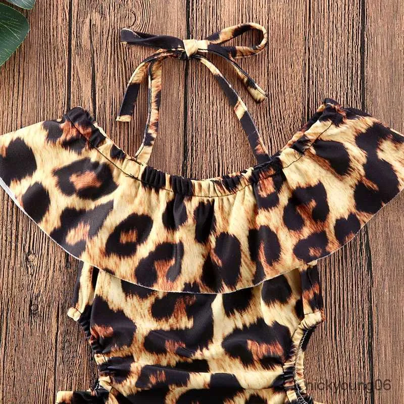 One-Pieces 2023 Summer Baby Swimwear Girls Bikini Halter Ruffle Leopard Bathing Suits Toddler Beachwear Kids Swimsuit 1-5Y