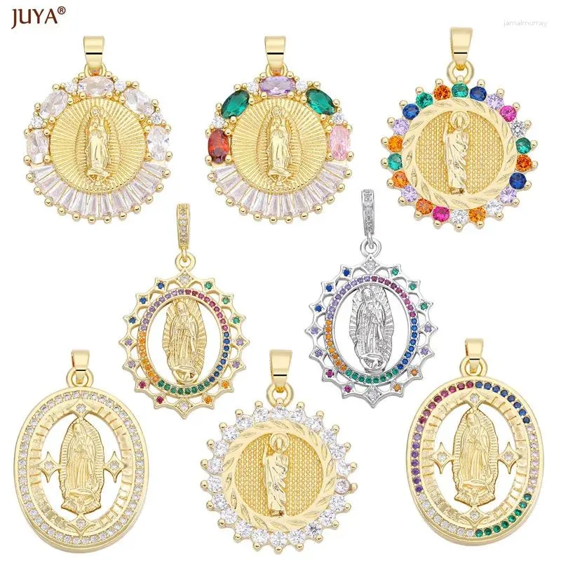 Charms Juya Luxury Circon Crystal Blessed Virgin Mary Amulet для DIY Дизайнерские ожерелья украшения для ювелирных изделий